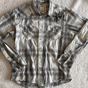 Bke Men’s Pearl Snap Button Up Shirt Blue And White Size Medium